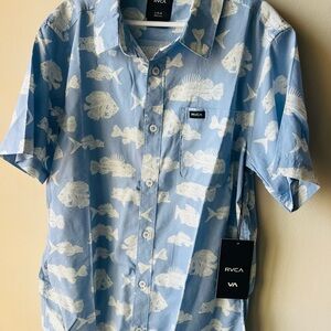 RVCA Light Blue Fish Pattern Shirt
